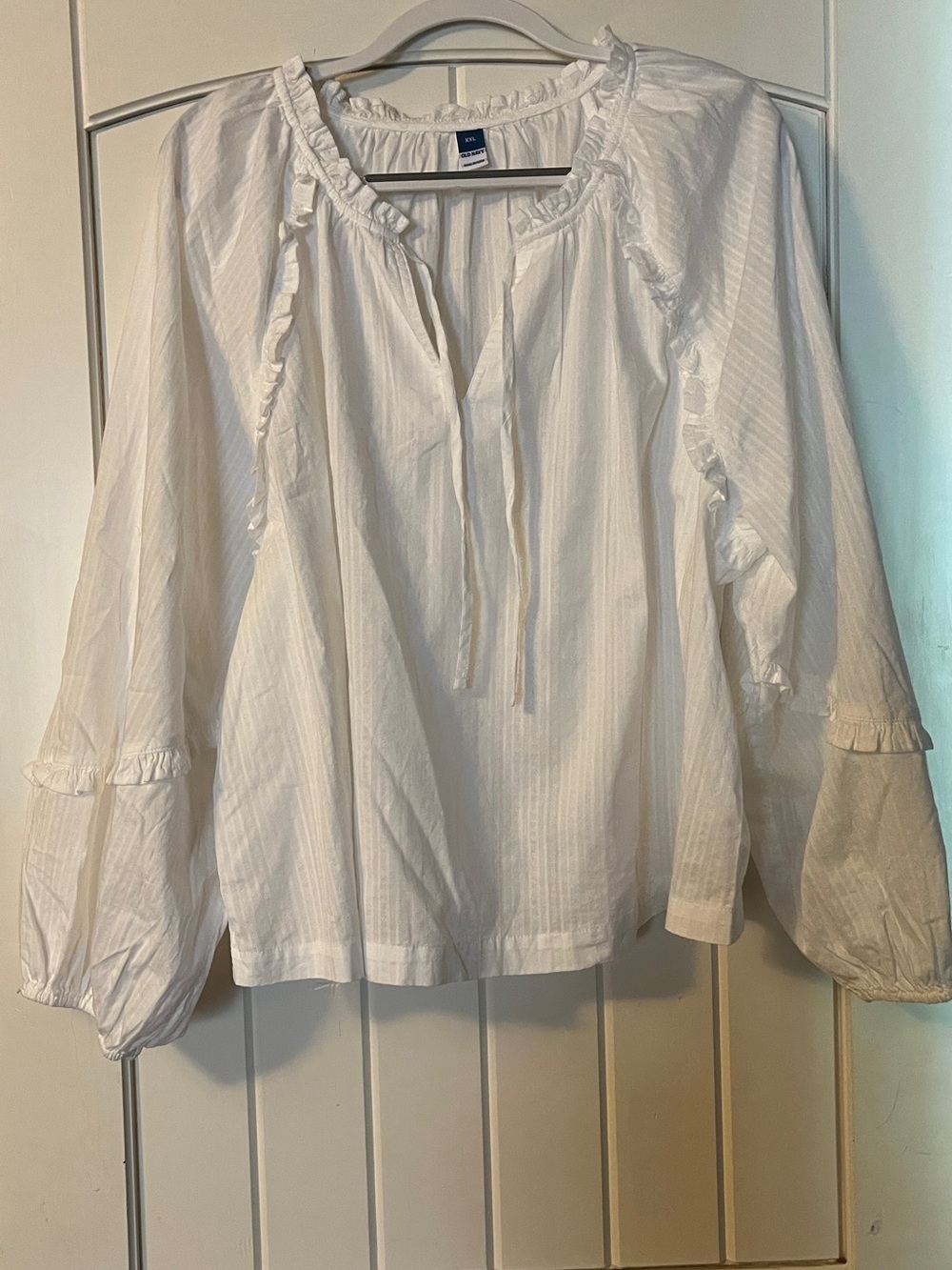 Old Navy XXL White Cotton Ruffle Blouse-#Boho #Cottagecore #Summer